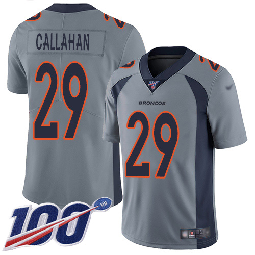 Men Denver Broncos #29 Bryce Callahan Limited Silver Inverted Legend 100th Season Football NFL Jersey->denver broncos->NFL Jersey